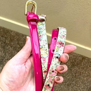 Set of 2 size medium floral sparkly and hot pink small belts with gold buckle
